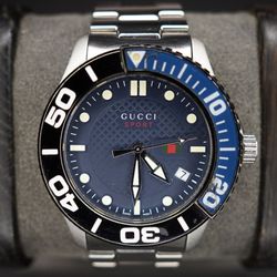 Gucci Men’s 126 G-Timeless Sport Blue Dial Stainless Steel Watch Swiss Made