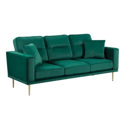 GREEN VELVET SOFA REVERSIBLE BACK CUSHIONS COUCH ART DECO VIBE
