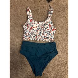 zaful floral and blue tankini size medium