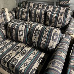 Vintage Southwestern Wood Couches Love Seat & Chair , 6 Dinning Chairs 