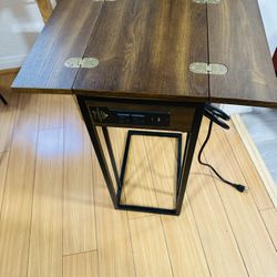 C Shaped End Table with Charging Station,