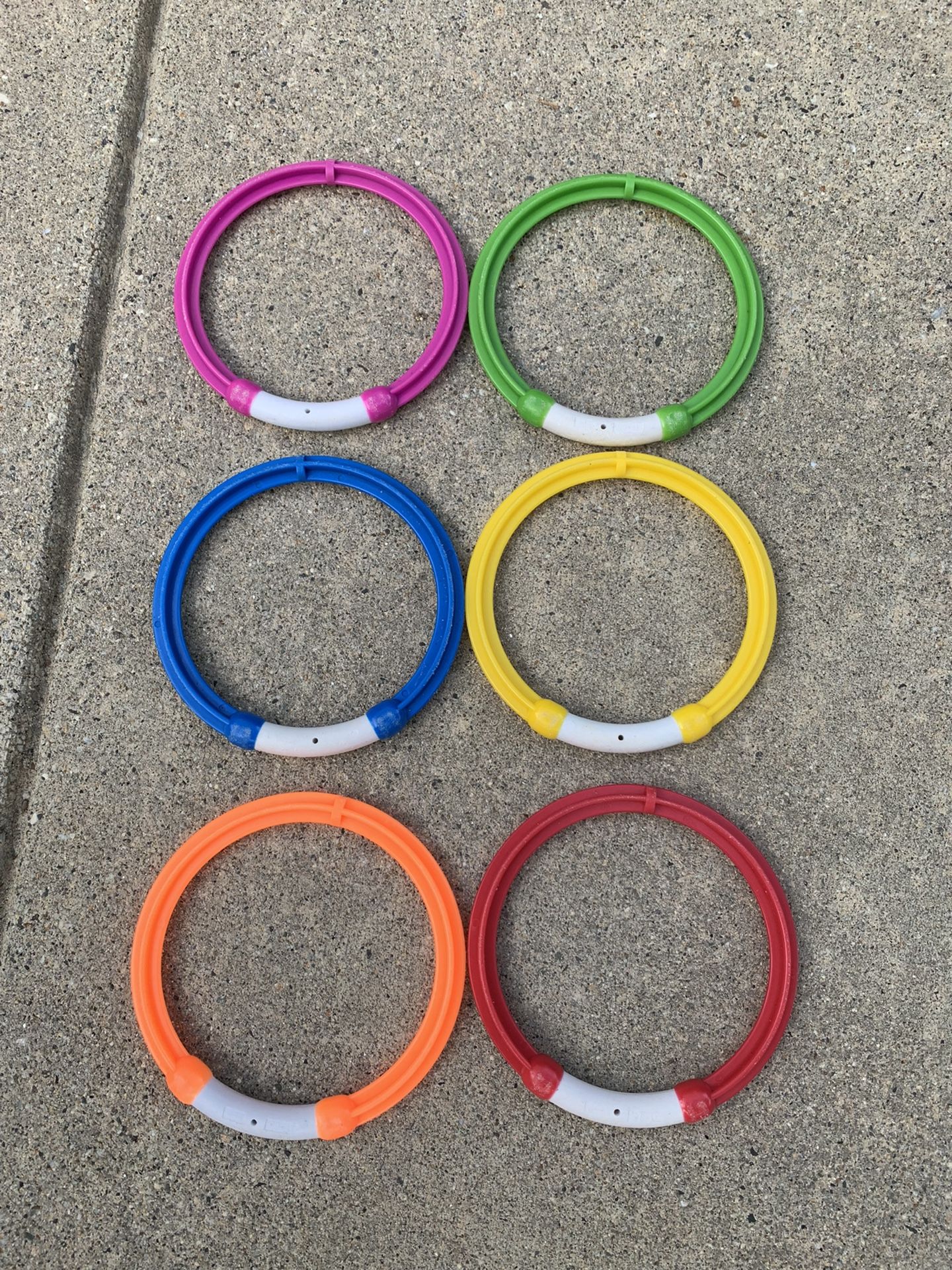 Dive Rings Sinking Weighted Purple Green Blue Yellow Orange Red Pool Toy Lot of 6