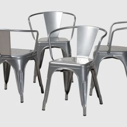 Set Of 4 Stacking Metal Dining Arm Chairs Preowned 