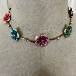 Multicolor Enamel Flower Choker Necklace