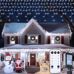 100FT Icicle Lights for Outside, 832 LED White Christmas Lights with 156 Drops,Outdoor Icicle Christmas Light with Remote and Timer for House Roof, Pu