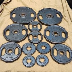 FULL  SET  OF  IRON  GRIP OLYMPIC  EASY  GRIP  PLATES   (PAIRS OF)  :  45s  35s  25s  10s  5s  2.5s 