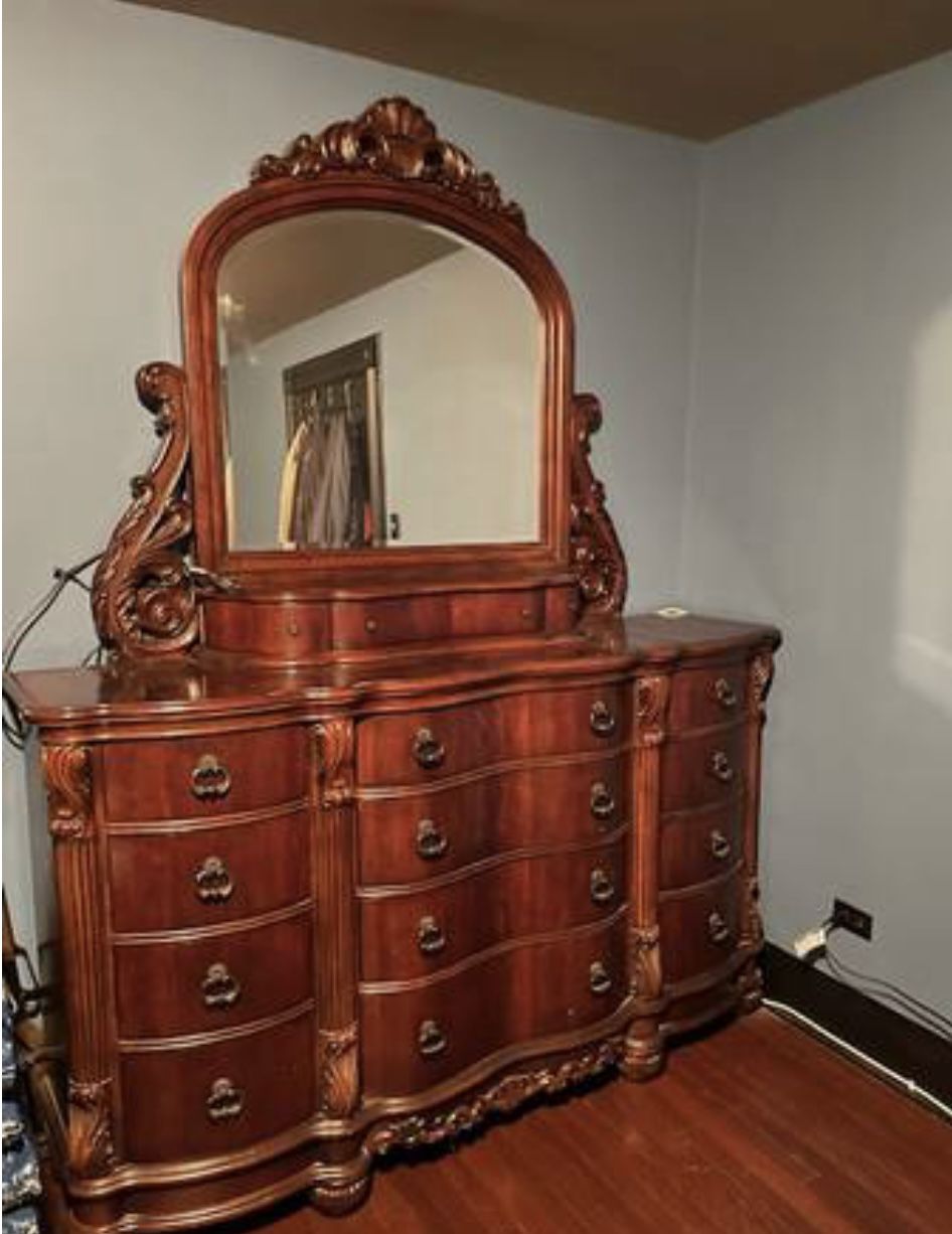 Beautiful His and Hers Dresser Set with Large, Double-Door Armoire, All Solid Wood