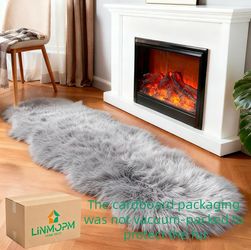 linmopm-Faux Fur Gray Sheepskin Rug 2x6 Ft