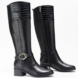 Marc Fisher wide calf leather croc embossed riding black tall shaft boots Size 8