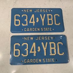 Vintage New Jersey License Plate Pair Blue 1980’s
