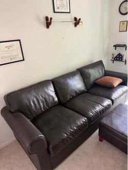 Dark Brown Sofa with matching ottoman