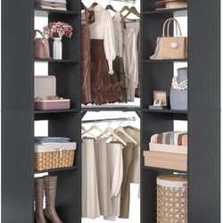 Corner Closet System with 12 Shelves, 39.2" Corner Closet Organizer System with 2 Hanging Rods, Versatile 6-Tier Walk-in Closets for Corner Space, Bla
