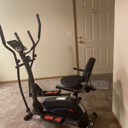 Like New 3-in-1 , Uprigh Exercise Bike, Elliptical Machine & Recumbent Bike