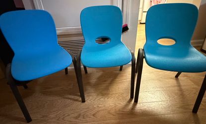 Blue Kids Plastic Chairs Set of 3