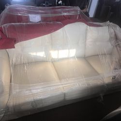 Leather White Sofa - 3 Seaters 