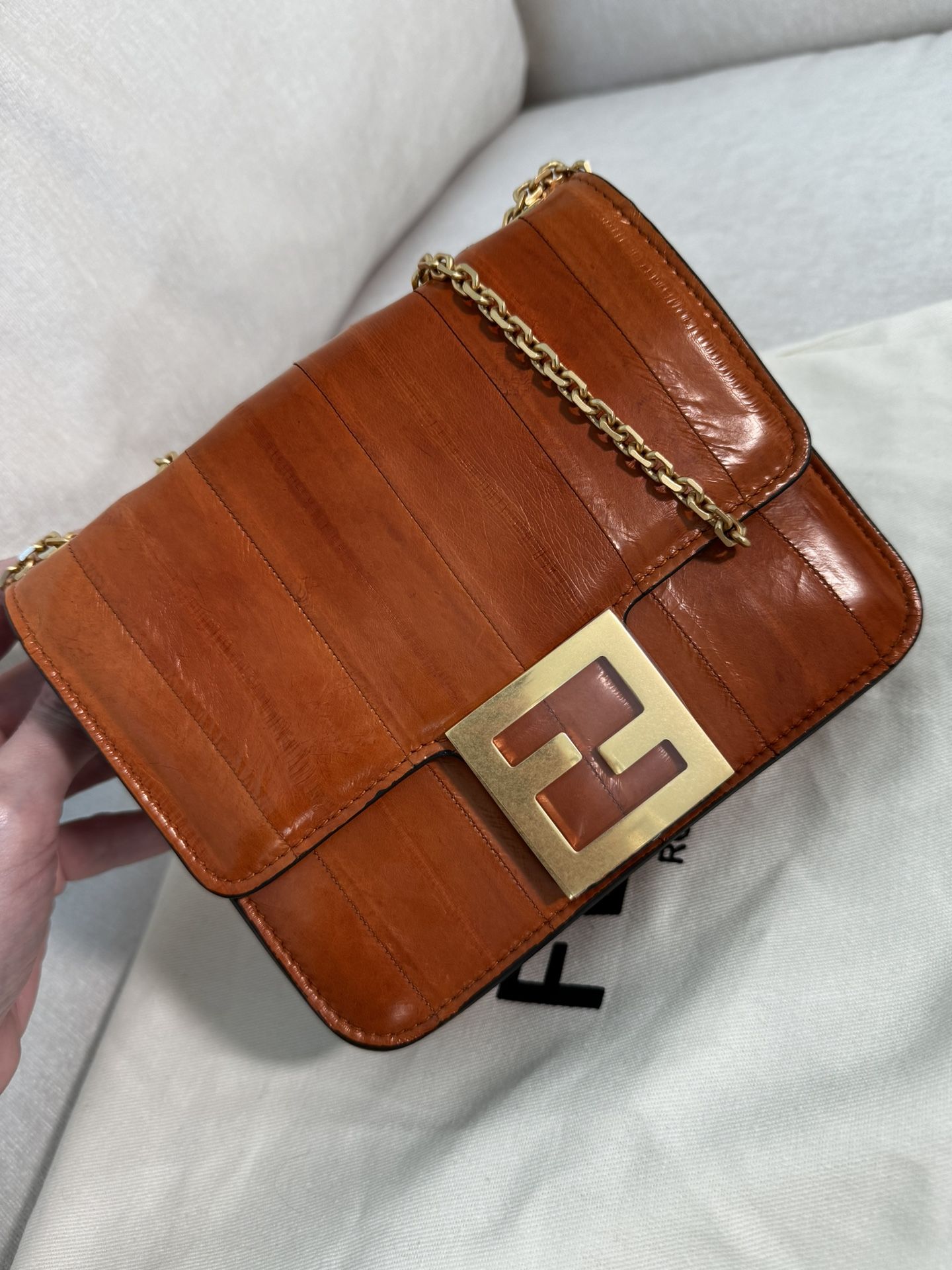 FENDI Fab Shoulder Bag Caramel EEL (NEW) (HAS PLASTC FROM FENDI OVER HARDWARE)