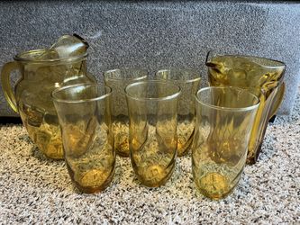 Vintage Anchor Hocking Amber Glasses and Pitchers