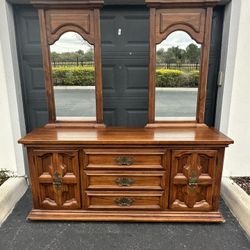 Vintage Solid Wood Link-Taylor Dresser w/ Dual Mirrors 