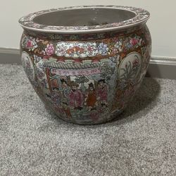 Oriental Rose Medallion Planter W/ Koi Fish 