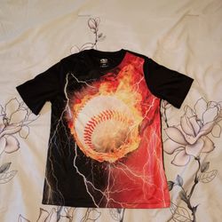 3/$10 🌟 Flaming Black & Red Baseball Graphic Kids T-shirt Top Medium 8