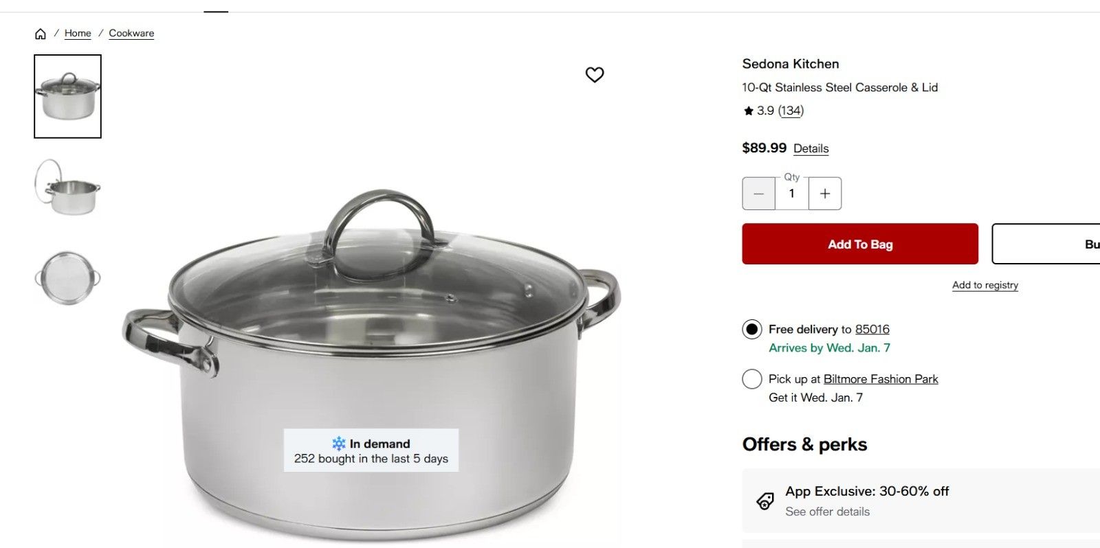 10-Qt Stainless Steel Casserole & Lid Brand New