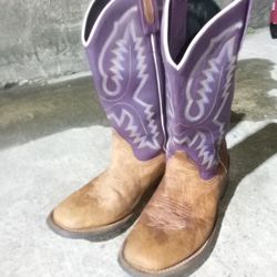 OLD WEST BROWN & PURPLE SQUARE TOE BOOTS (only worn twice)