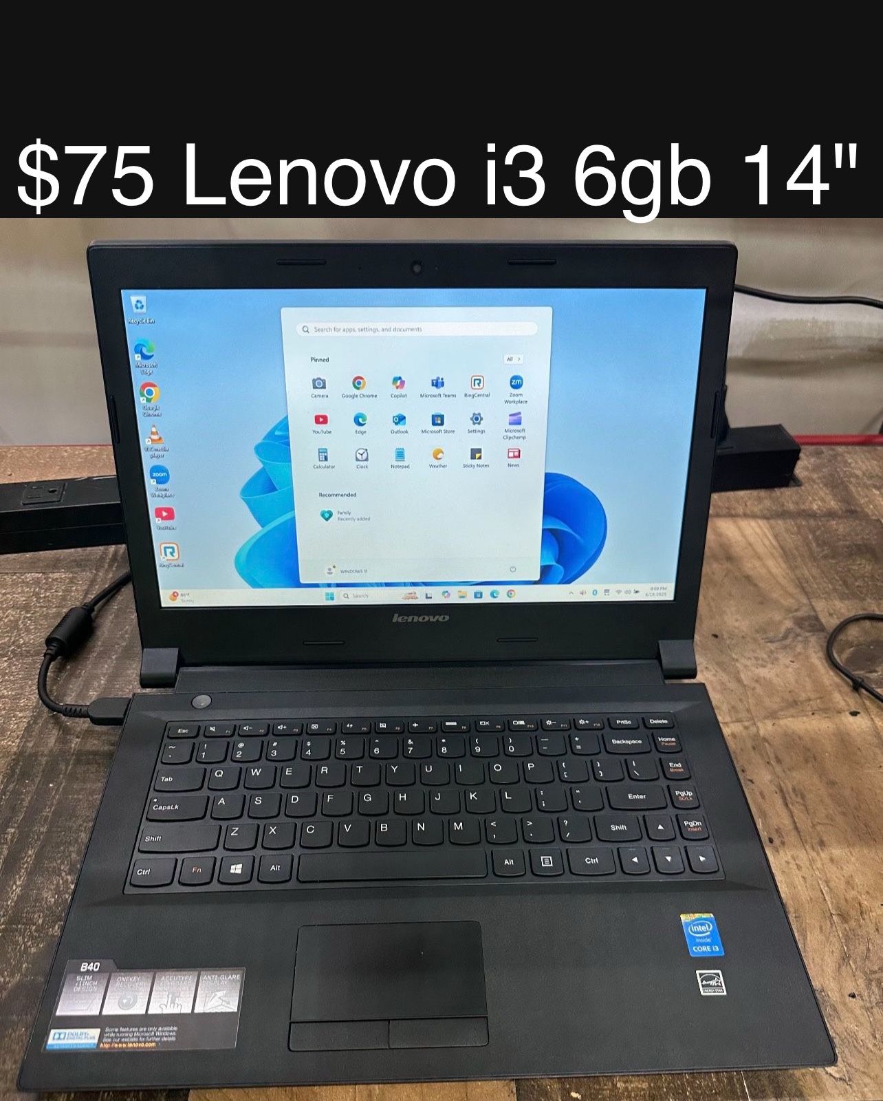 Lenovo Laptop 14” 6gb i3 500gb Windows 11 Includes Charger