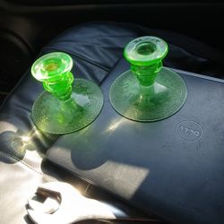 Vintage Uranium Glass Candle Holders
