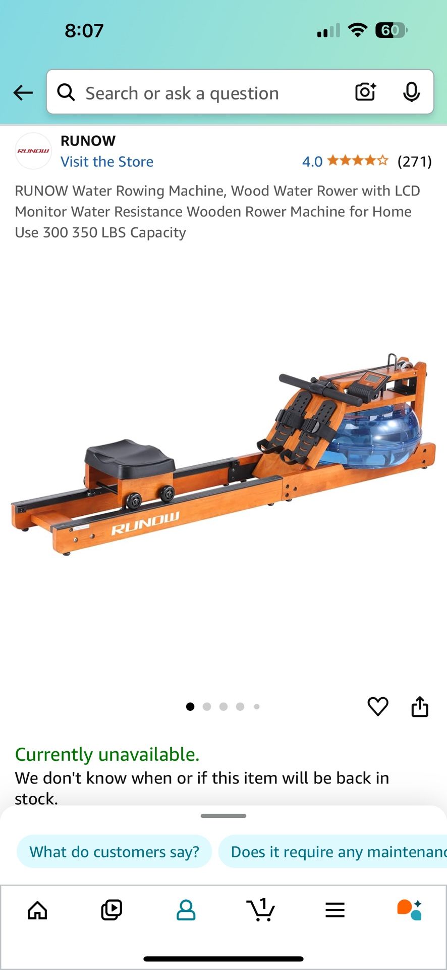 RUNOW Water Rowing Machine, Wood Water Rower with LCD Monitor