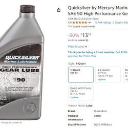 32 Oz Quicksilver By mercury marine SAE 90 HP Gear lube