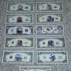 9/11 WTC, NEW YORK WORLD TRADE CENTER TWIN TOWERS, GEORGE BUSH. Lot OF 13 DOLLAR BILLS.