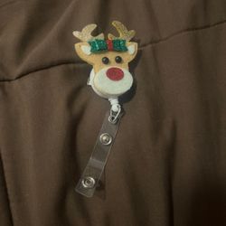 Reindeer Badge Reel with Glitter Antlers