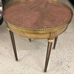 Antique brass, marble, mahogany round display/side table