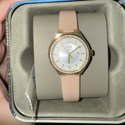 Eevie Three-Hand Date Pink Leather Watch