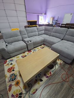 Gray power sectional with 3 recliner