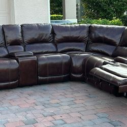 8 PCS CINDY CRAWFORD RECLINER SECTIONAL COUCH - REAL LEATHER - GOOD CONDITION - DELIVERY AVAILABLE 🚚