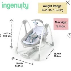 Ingenuity ConvertMe 2-in-1 Compact Portable Baby Swing 2 Infant Seat