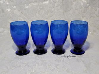 Cristar Lexington Cobalt Blue Goblets Set of 4 Vintage Drinking Glasses Stemware