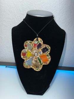Handmade Mosaic Flower Pendant Necklace
