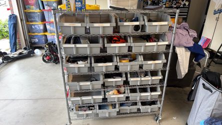 Metal storage rack w/ containers