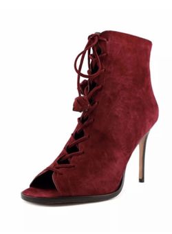 NEW $396 Coach Lena Lux Peep-Toe Suede Booties 8.5