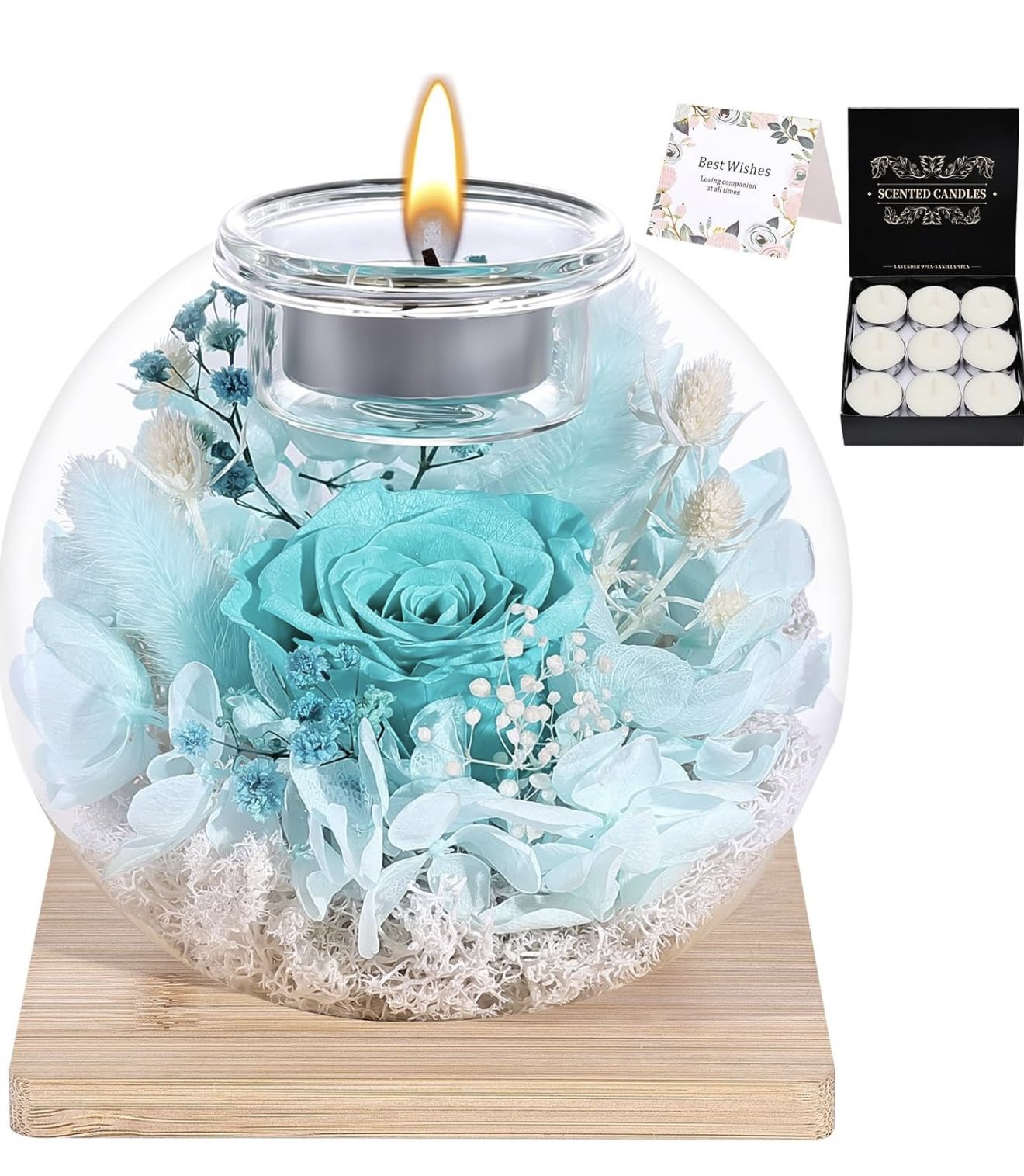 Brand new Preserved Roses in Glass Dome with Scented - Romantic Preserved Flower for Women (Cyan)
