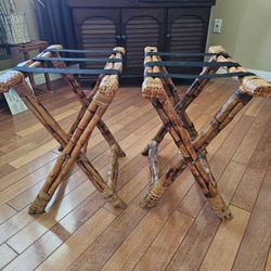 2 VINTAGE FOLDING BAMBOO/RATTAN LUGGAGE/SUITCASE RACK