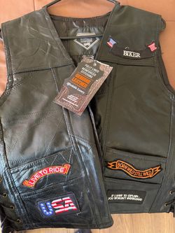 Diamond plate buffalo leather biker vest