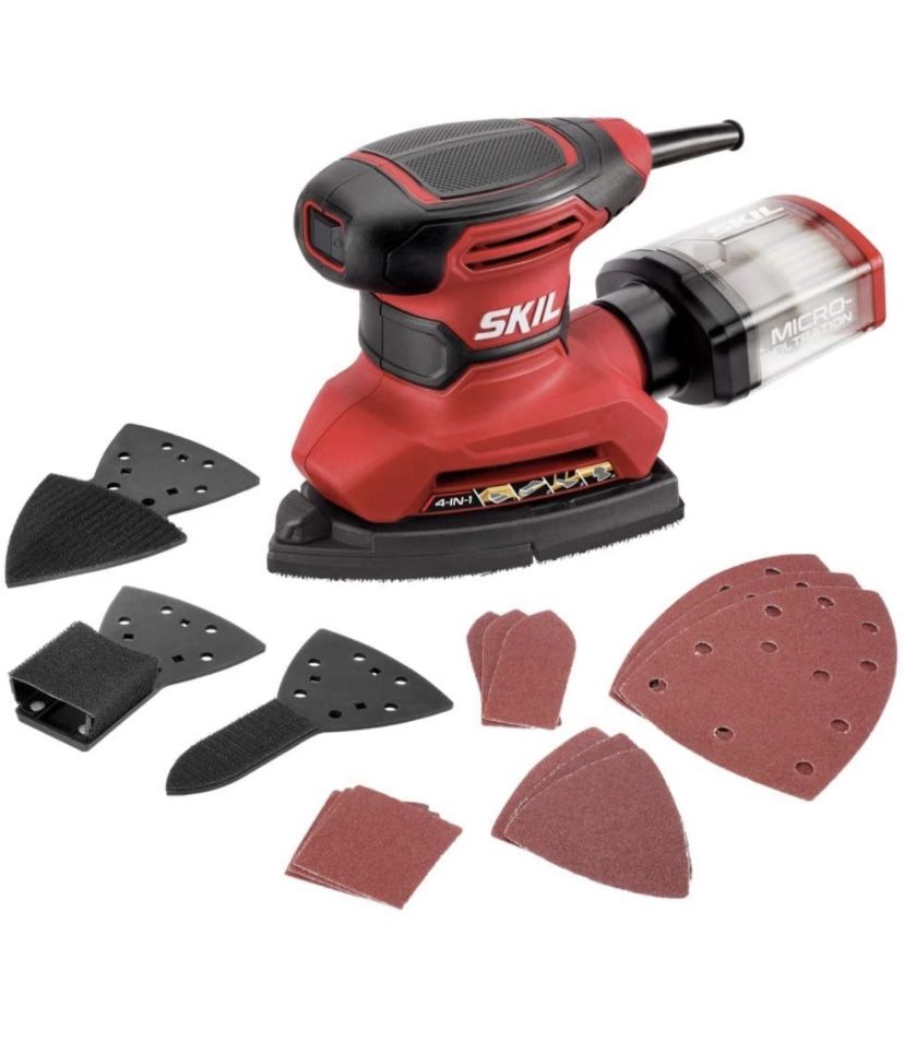 SKIL Corded Multi-Function Detail Sander with Micro-Filter Dust Box 3 Additional Attachments & 12pc Sanding Sheet- SR232301