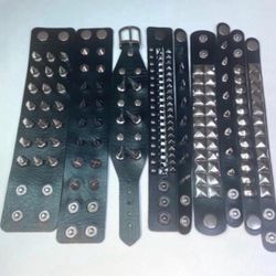 RARE 9 pcs  Spike Studded faux leather bracelets ,  Punk ewelry Lot , Wristbands , emo Gothic  Rivets Cuff Black Wristband Y2k Skater Style Bracelets