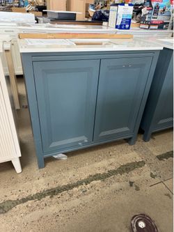 Korra 36 in. Single Sink Freestanding Vintage Blue Bath Vanity with White Engineered Stone Top