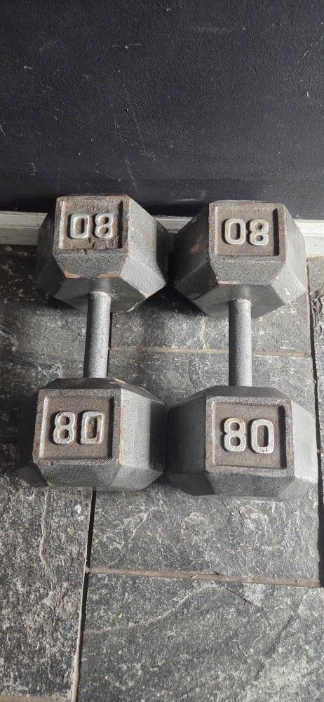 80LB HEX DUMBBELLS  STEEL DUMBBELL WEIGHTS PAIR