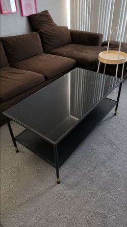Black Glass Top Coffee Table with Shelf