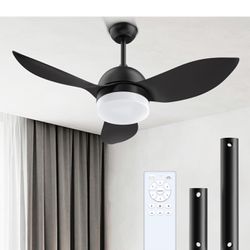 Ceiling Fan with Lights Remote, LED Black Ceiling Fans 38" with Quiet DC Reversible Motor 6-Speeds Dimmable Light Ceiling Fan Indoor/Outdoor for Bedro